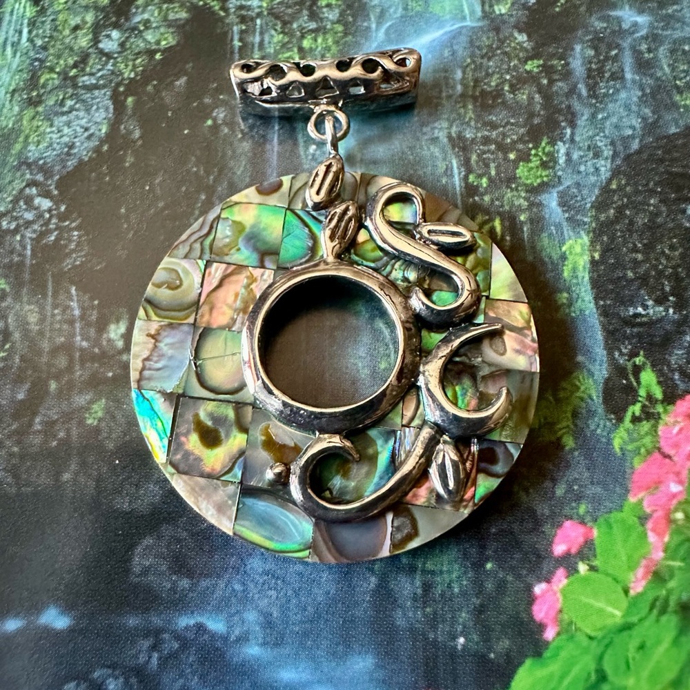 📦 REDUCED! Abalone Shell Pendant with Silver Accents